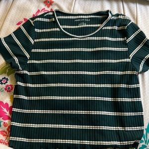 Large Green and white striped American Eagle cropped shirt